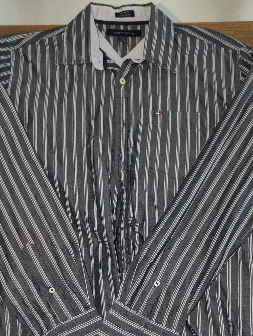 Tommy Hilfiger Black and White Striped Dress Shirt